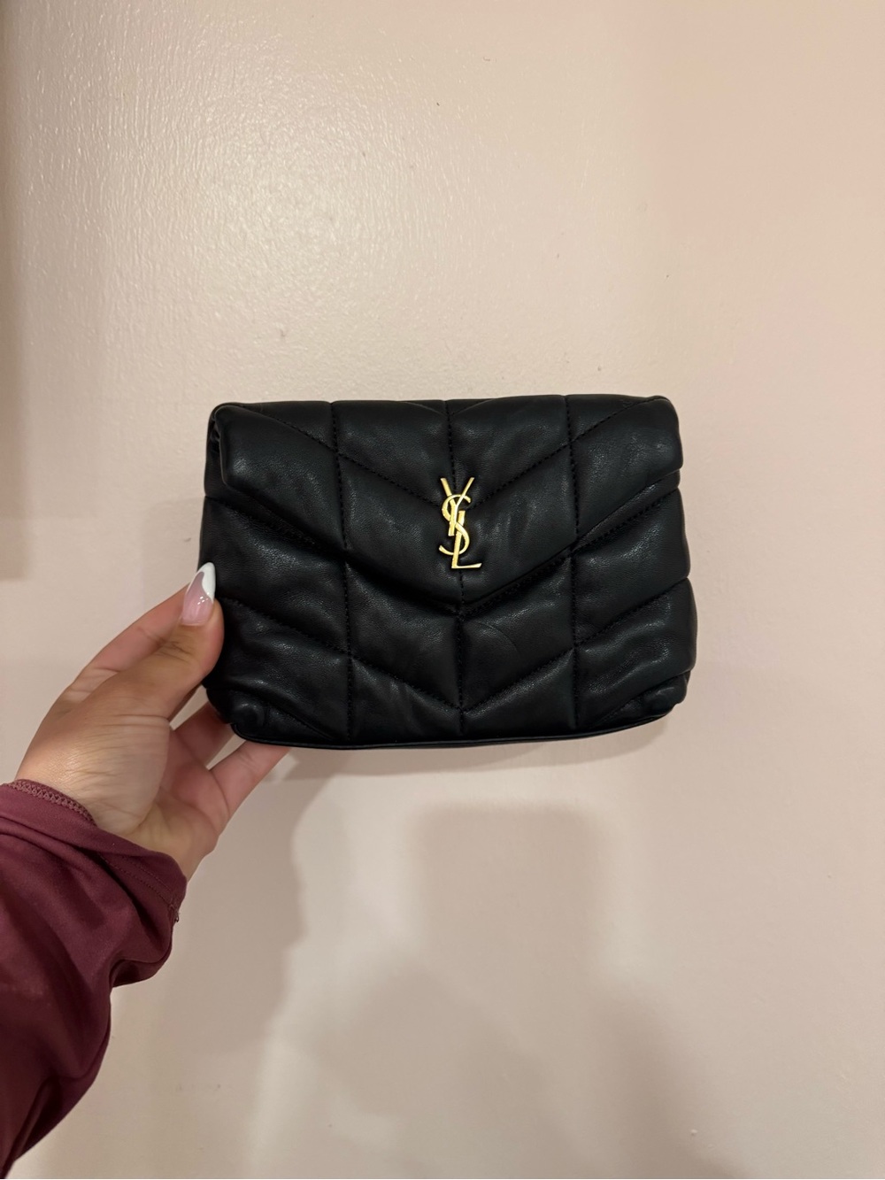 Saint Laurent Black Quilted Leather Bag with Gold Logo